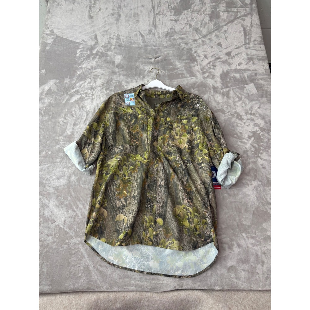 Reel Legends Freeline Mens Medium Camo Fishing Shirt Vented Long Sleeve Green